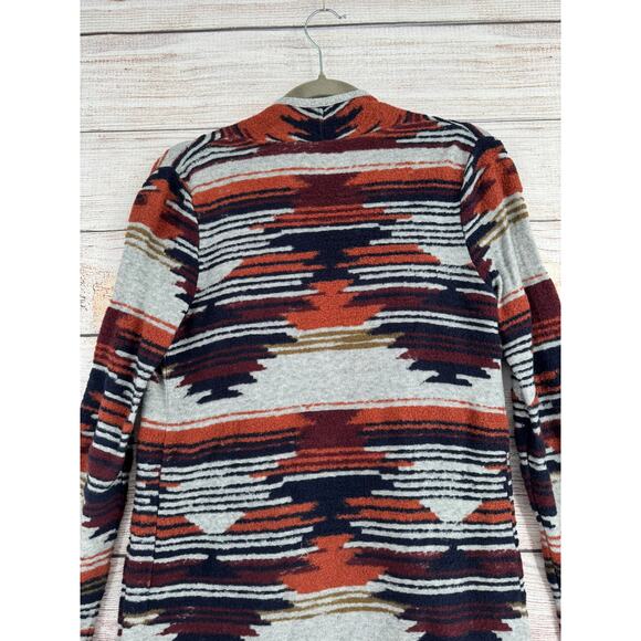 Lucky Brand Aztec Drape Cardigan Sweater Womens Small Gray Maroon Rust - Picture 4 of 14